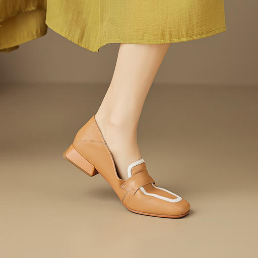法式粗跟中跟，气质拼色软底单鞋OFSM-OF6781 商品图2