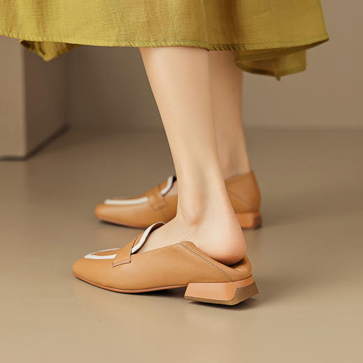 法式粗跟中跟，气质拼色软底单鞋OFSM-OF6781 商品图1
