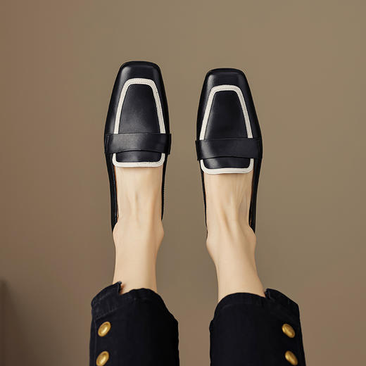 法式粗跟中跟，气质拼色软底单鞋OFSM-OF6781 商品图5