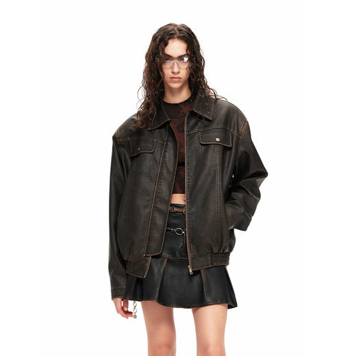 NUTH“皮革夹克”｜棕色皮衣复古洗褪做旧宽松皮外套（发货时间同步天猫） 商品图3