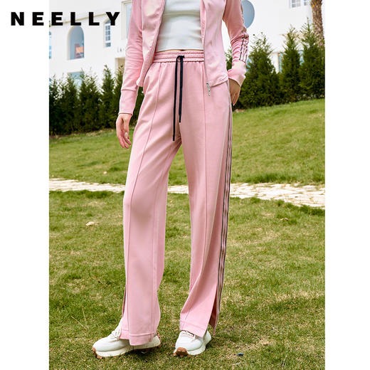 NEELLY纳俪商场同款卫裤女阔腿裤2023秋新款粉色直筒运动风休闲裤N23084H24421 商品图0