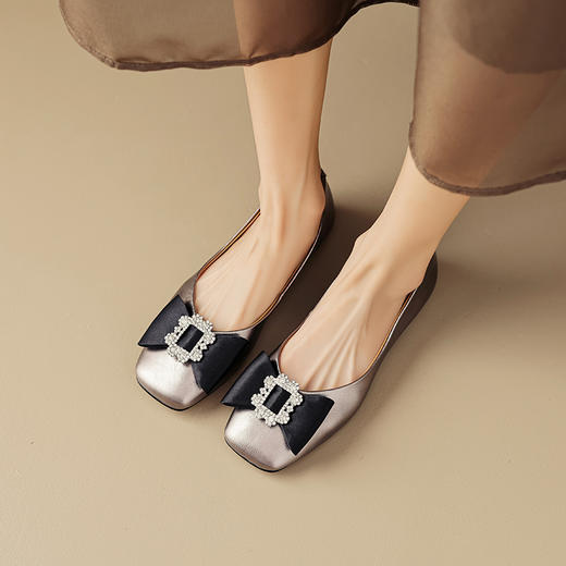 真皮方头蝴蝶结，复古休闲平底鞋OFSM-OF6786 商品图4