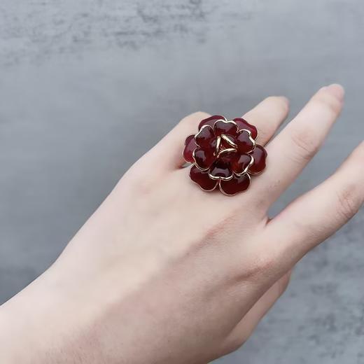 订购6个月到｜Gripoix Paris-Camelia-红色 山茶花 琉璃 戒指［法国设计师］ 商品图1