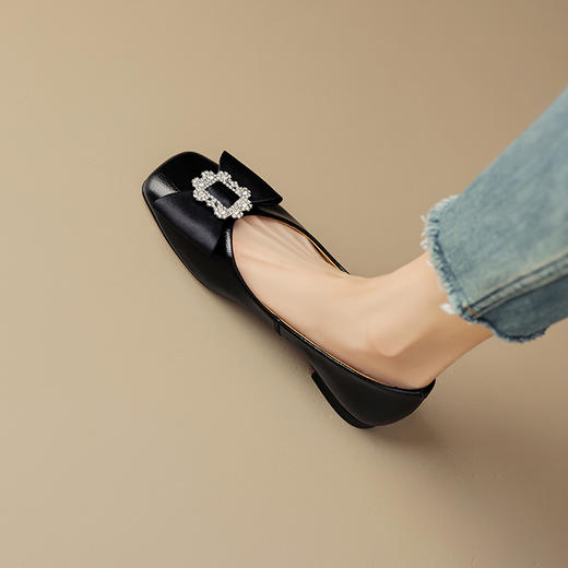 真皮方头蝴蝶结，复古休闲平底鞋OFSM-OF6786 商品图0