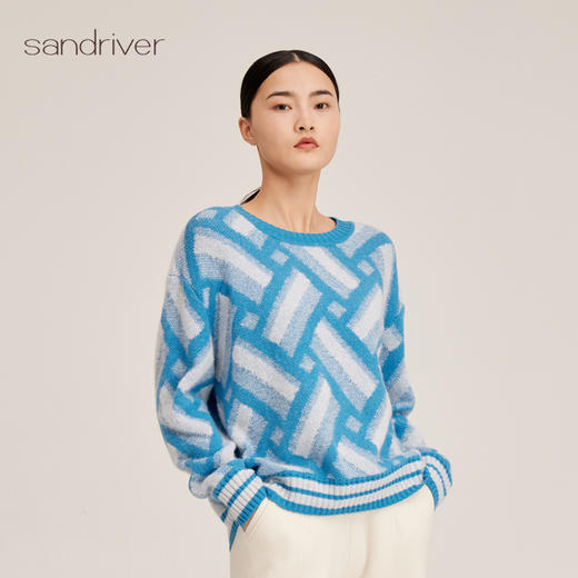 羊绒桑蚕丝提花圆领女套衫SJF94W165A 商品图0