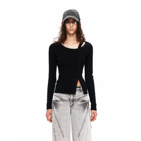 NUTH长袖针织衫女修身不对称简约百搭开衫上衣