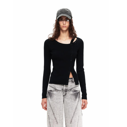 NUTH长袖针织衫女修身不对称简约百搭开衫上衣 商品图0