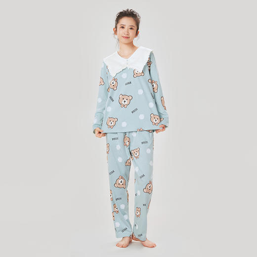 都市丽人26支棉质单面女士棉质薄款长袖长裤类家居服套装LH32L8 商品图1