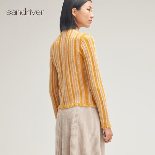 羊绒桑蚕丝圆领竖纹流苏套衫SJF95W548K 商品图1