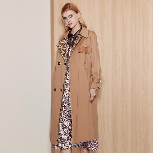 EITIE爱特爱秋季新款宽松廓形双排扣翻领长款显瘦风衣外套女7104808 商品图2