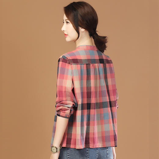 秋季多巴胺立领格子长袖衬衣，新款气质衬衫设计感上衣GYM-B1557 商品图1