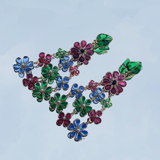 订购5个月到｜Gripoix Paris-Multi Flower-多花朵 长款 耳夹［法国设计师］ 商品图2
