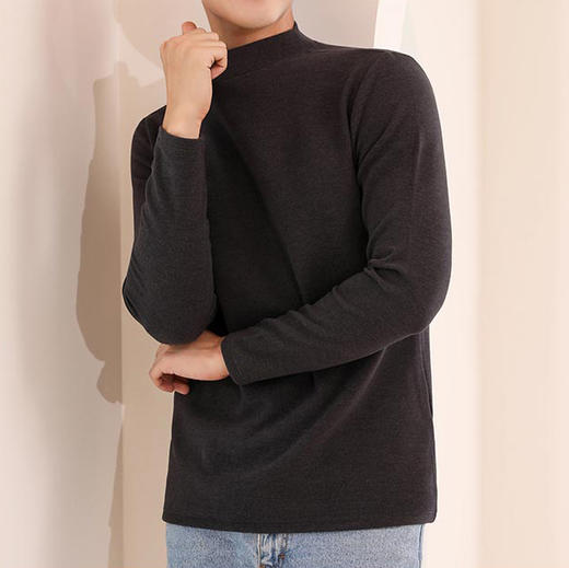 半身缘男装 秋季慵懒风半高领加绒长袖加厚针织衫打底衫6608 商品图2