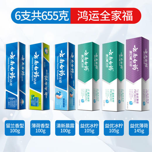 【白药精选】云南白药牙膏6支鸿运全家福礼盒装留兰香薄荷清爽益生菌多口味半年量全家共享囤货 商品图5