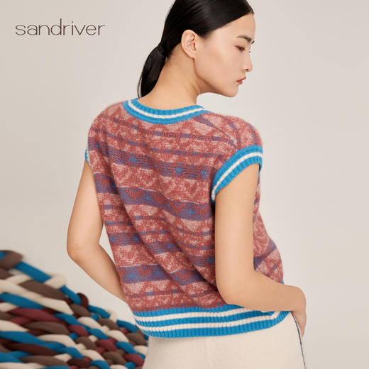 羊绒桑蚕丝提花圆领无袖套衫SJF95W515K 商品图2