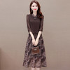 秋季新款，七分袖中长款印花裙优雅女装A字裙假两件连衣裙QYM-KED-H1275-Y 商品缩略图5