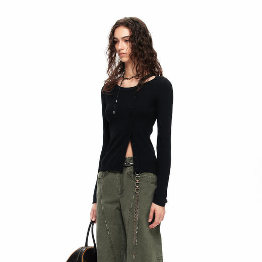 NUTH长袖针织衫女修身不对称简约百搭开衫上衣 商品图2