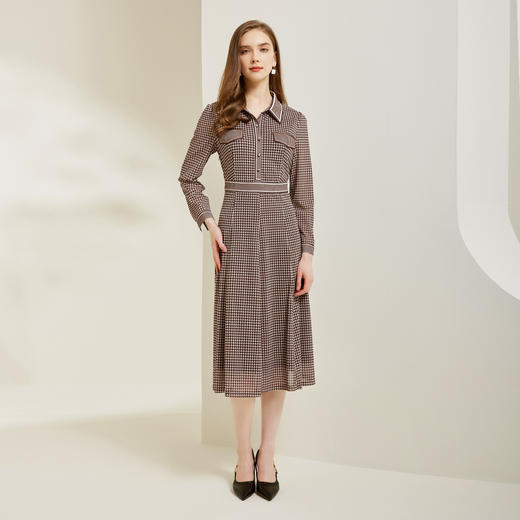 NG807斯尔丽瑟俪2023秋季新款定位弹力印花高腰节显瘦长袖A摆连衣裙 商品图3