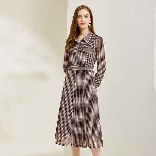 NG807斯尔丽瑟俪2023秋季新款定位弹力印花高腰节显瘦长袖A摆连衣裙 商品图2