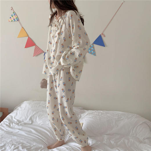 【秋季新款❗️长袖长裤睡衣】小熊蝴蝶结女冬天新款家居服套装女 商品图3
