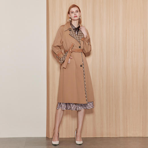 EITIE爱特爱秋季新款宽松廓形双排扣翻领长款显瘦风衣外套女7104808 商品图4