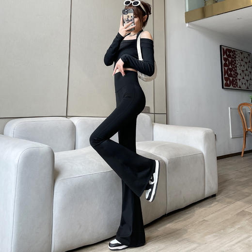 【闭眼入！潮流高腰喇叭裤】黑色微喇鲨鱼裤女高腰拖地裤，修身显瘦，宽松舒适，穿上春秋时尚气质满满，展现女性迷人曲线。 商品图5