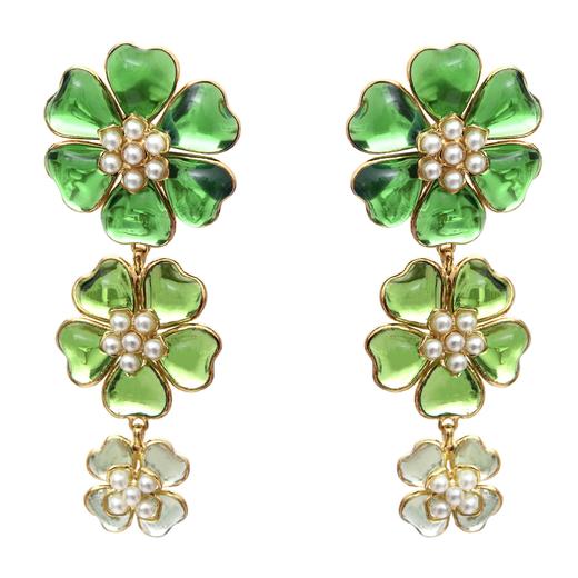 北京仓｜Gripoix Paris-Classic Big Flower-绿色 花朵 巴洛克 琉璃 耳环［法国设计师］ 商品图1