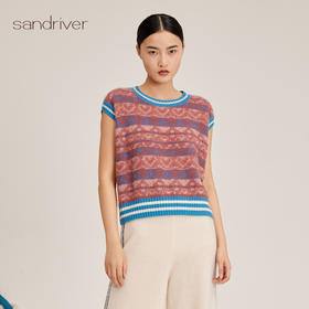 羊绒桑蚕丝提花圆领无袖套衫SJF95W515K