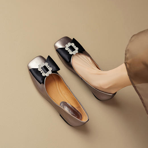 真皮方头蝴蝶结，复古休闲平底鞋OFSM-OF6786 商品图5