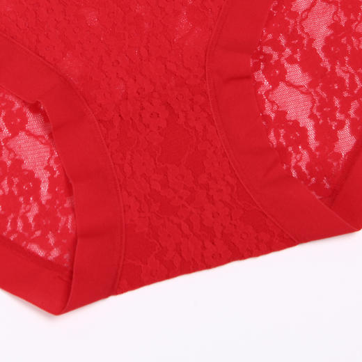 都市丽人基础系列纯色蕾丝网布三角女士内裤新年本命年红品中腰三角裤LK32D5 商品图4