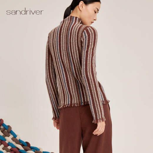 羊绒桑蚕丝圆领竖纹流苏套衫SJF95W548K 商品图4