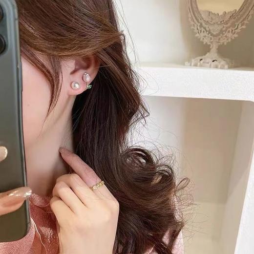 郁金香耳钉两戴后挂式粉色花朵耳环夏天小清新s925银针珍珠耳饰女 商品图9