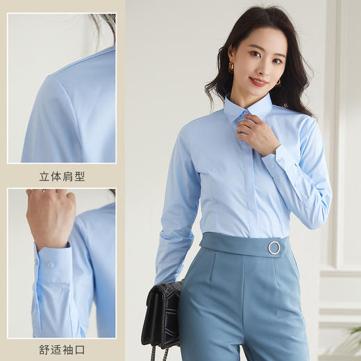 【60长绒棉】罗蒙四季百搭女式长袖衬衫优雅简约纯色基础商务衬衣女 商品图4