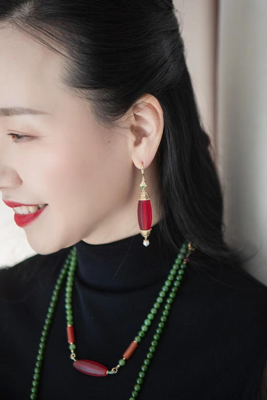 【照耀】红琉璃桶珠耳坠   CB12210053 商品图7