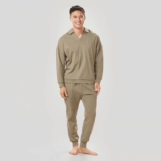 都市丽人都市锋尚舒适外出男士睡衣40支CVC双面棉质薄款长袖长裤类家居服套装新年本命年红品FH30B8 商品图1