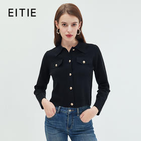 EITIE/爱特爱可机洗羊毛衫时尚显瘦黑色polo翻领针织开衫秋新款C01208