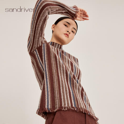 羊绒桑蚕丝圆领竖纹流苏套衫SJF95W548K 商品图3