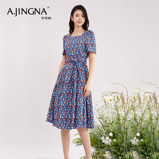 【商场同款】阿菁娜方领碎花时尚百搭连衣裙A28X112056 商品图4