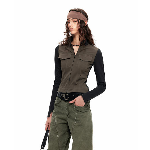 NUTH“黑三角”｜拼接小高领修身双拉链开衫外套 商品图1