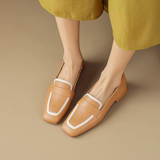 法式粗跟中跟，气质拼色软底单鞋OFSM-OF6781 商品图3