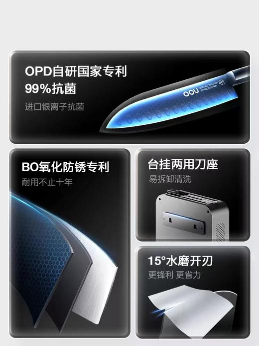 刀德国OOU第四代刀具黑刃七件套黑OPD银离子抗菌BO防锈锋利全套菜刀 商品图1