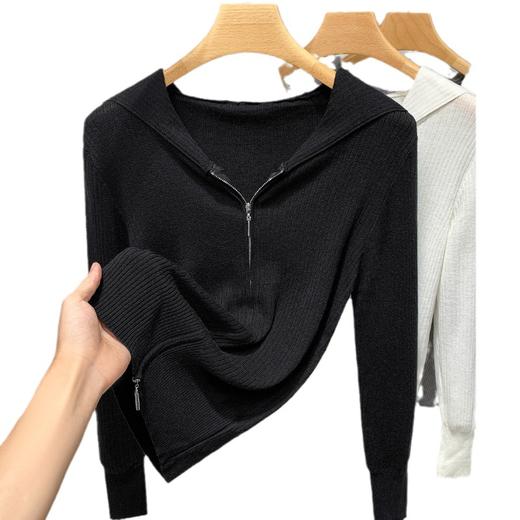 时尚百搭，连帽针织开衫女薄款长袖打底衫早秋新款带帽拉链上衣SG-6395ADYJ 商品图4