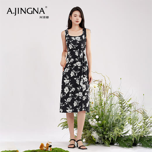 【商场同款】阿菁娜方领设计感吊带连衣裙A30X112089 商品图0