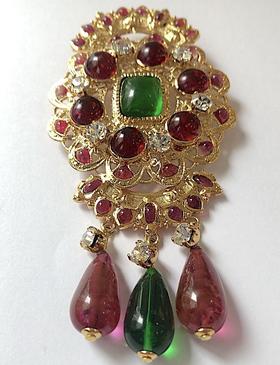订购6个月到｜Gripoix Paris-Indian Brooch- 水滴坠 复古 琉璃 胸针（胸针/项链两用）［法国设计师］