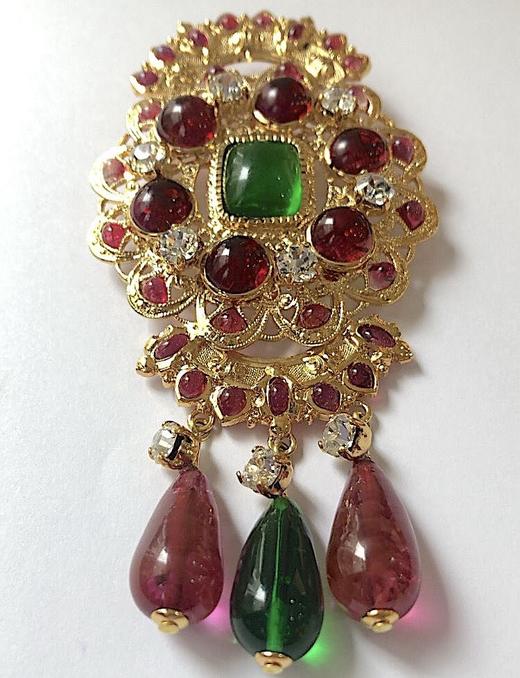 订购6个月到｜Gripoix Paris-Indian Brooch- 水滴坠 复古 琉璃 胸针（胸针/项链两用）［法国设计师］ 商品图0
