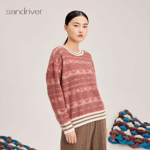 羊绒桑蚕丝提花长袖圆领套衫SJF95W499K 商品图4