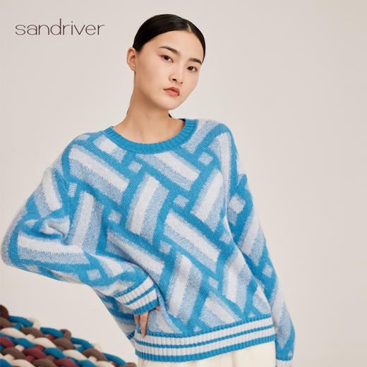 羊绒桑蚕丝提花圆领女套衫SJF94W165A 商品图2