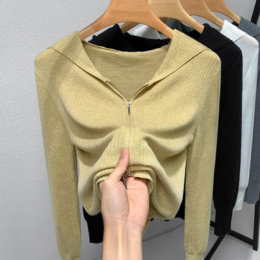 时尚百搭，连帽针织开衫女薄款长袖打底衫早秋新款带帽拉链上衣SG-6395ADYJ 商品图2