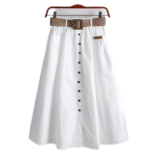 雀说100%水洗棉松紧高腰半身裙大口袋韩版配腰带时尚显瘦中长款a字裙AL 商品图4