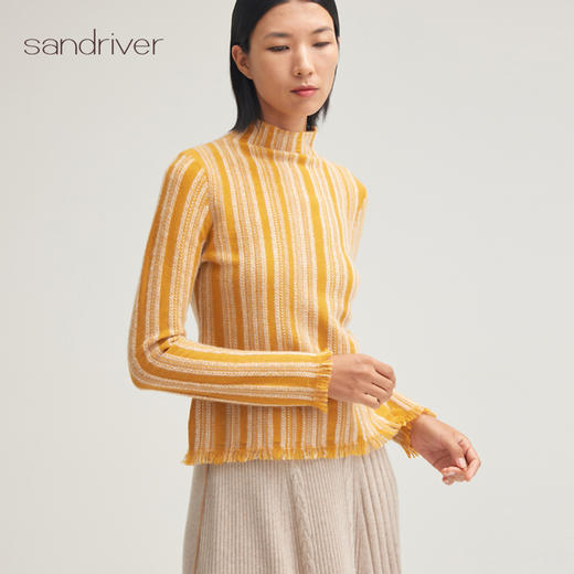羊绒桑蚕丝圆领竖纹流苏套衫SJF95W548K 商品图5